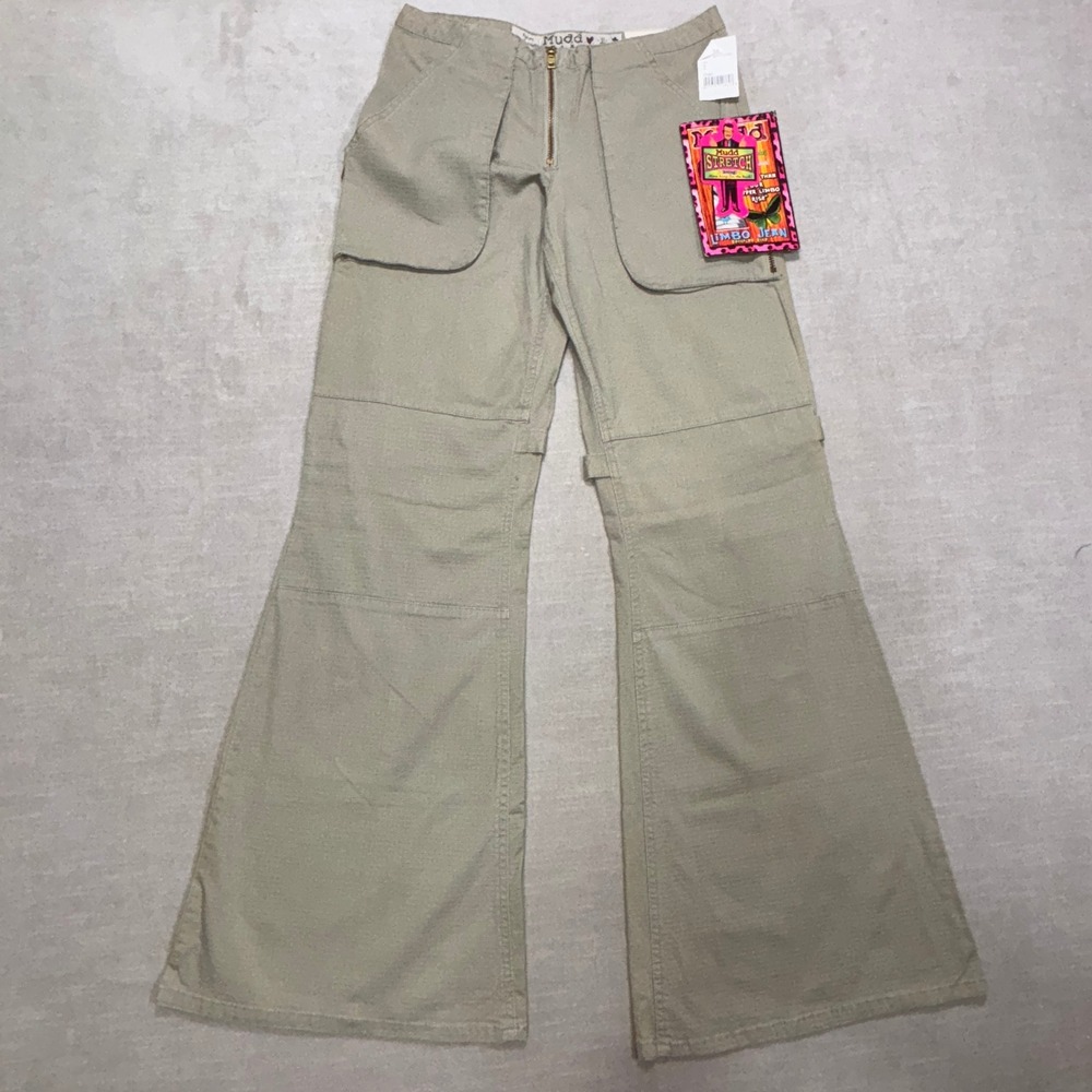 Vtg‎ Y2K Mudd Jeans Khaki Stretch Limbo Flare Bells Size 3